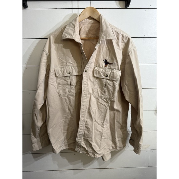 Vtg Cabelas Heavyweight Shirt Men XL Duck Embroidery Tan Long Sleeve Button Up - Picture 1 of 6